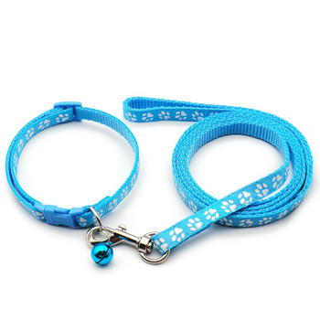 Small Light Blue Pawprint Nylon Dog Collar & Lead Set