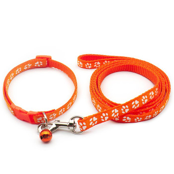 Small Orange Pawprint Nylon Dog Collar & Lead Set