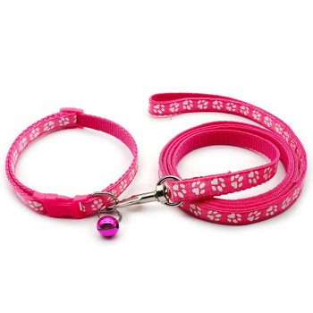 Small Rose Pink Pawprint Nylon Dog Collar & Lead Set