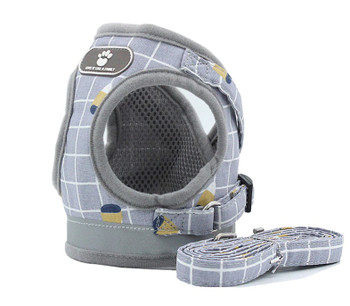 Grey Check Dog Vest Harness & Lead Set [Size L]