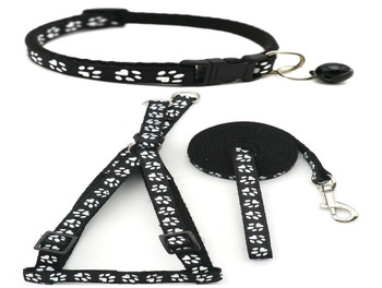 Small Black Pawprint Nylon Dog Collar Harness & Lead Set