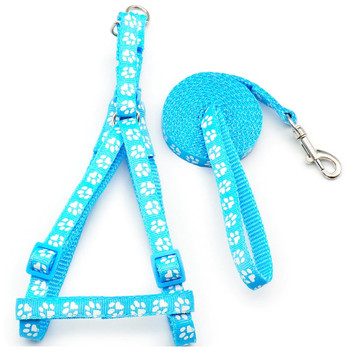 Small Light Blue Pawprint Nylon Dog Harness & Lead Set