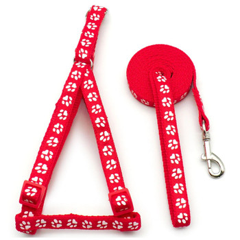 Small Red Pawprint Nylon Dog Harness & Lead Set