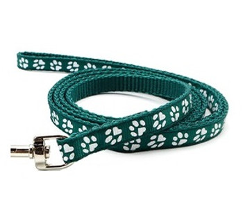 Small Dark Green Pawprint Nylon Dog Lead