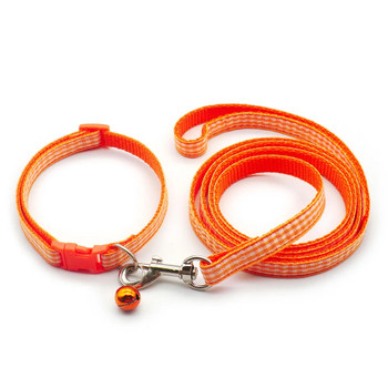 Small Orange White Check Nylon Dog Collar & Lead Set