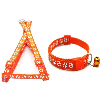 Small Orange Pawprint Nylon Dog Collar & Harness Set