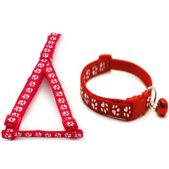 Small Red Pawprint Nylon Dog Collar & Harness Set