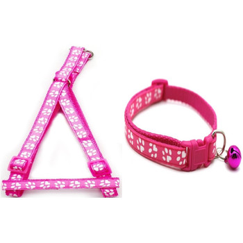 Small Rose Pink Pawprint Nylon Dog Collar & Harness Set