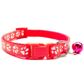 Medium Watermelon Red Pawprint Nylon Dog Collar