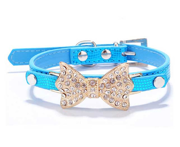 Blue Rhinestone Bow Dog Collar