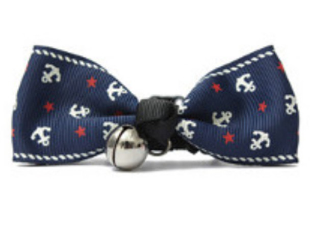 Blue Anchor Design Dog Bow Tie with Bell