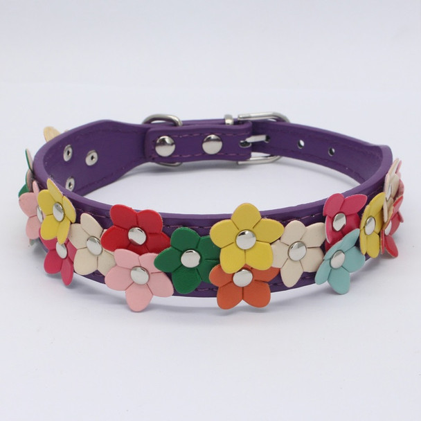 Purple PU Leather Flower Wide Dog Collar