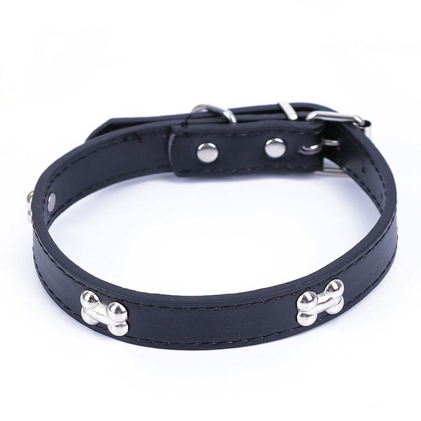 Black PU Leather Bone Dog Collar