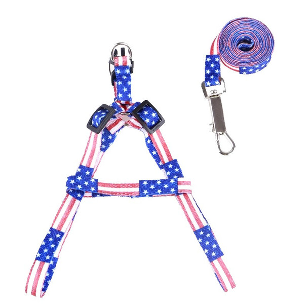 USA Flag Stars Stripes Nylon Dog Harness & Lead Set