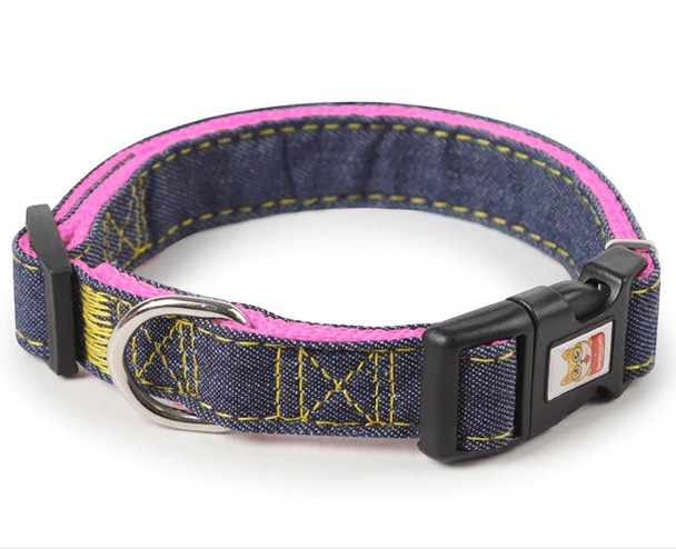 Pink Blue Denim Dog Collar