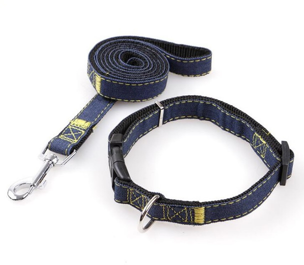 Black Blue Denim Dog Collar & Lead Set