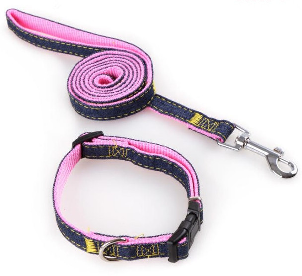 Pink Blue Denim Dog Collar & Lead Set