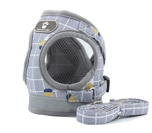 Grey Check Dog Vest Harness & Lead Set