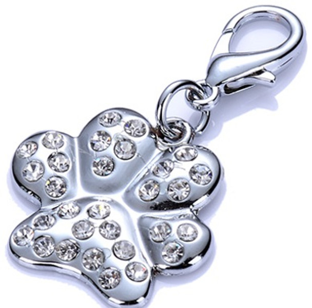 Clear Pawprint Rhinestone Dog Collar Charm