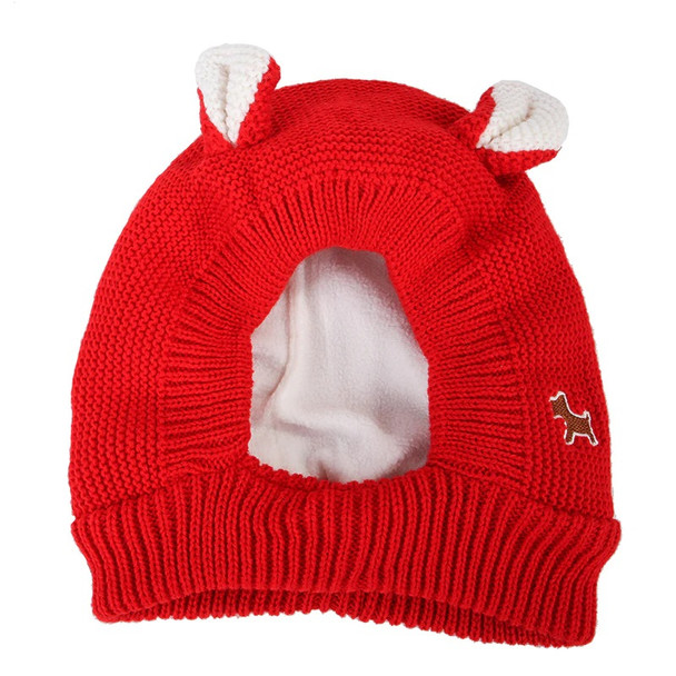 Red Fleece Lined Knitted Dog Beanie Hat