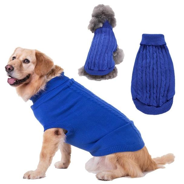 Dark Blue Plain Turtleneck Knitted Dog Jumper