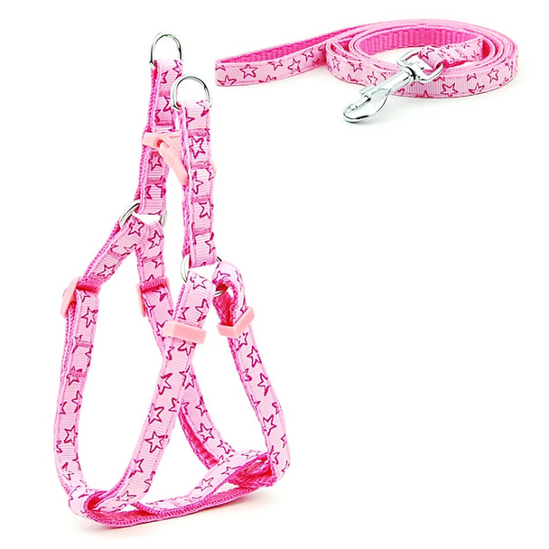 Pink Stars Nylon Dog Harness & Lead Set