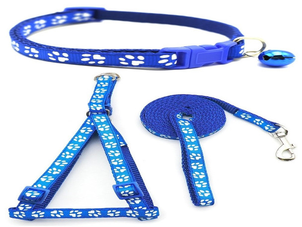 Small Blue Pawprint Nylon Dog Collar Harness & Lead Set