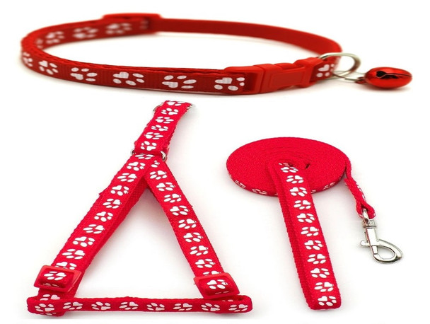 Small Red Pawprint Nylon Dog Collar Harness & Lead Set