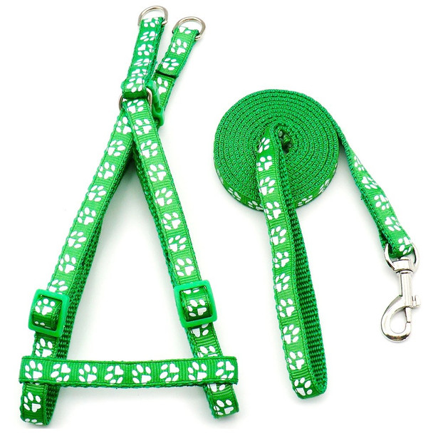Small Green Pawprint Nylon Dog Harness & Lead Set