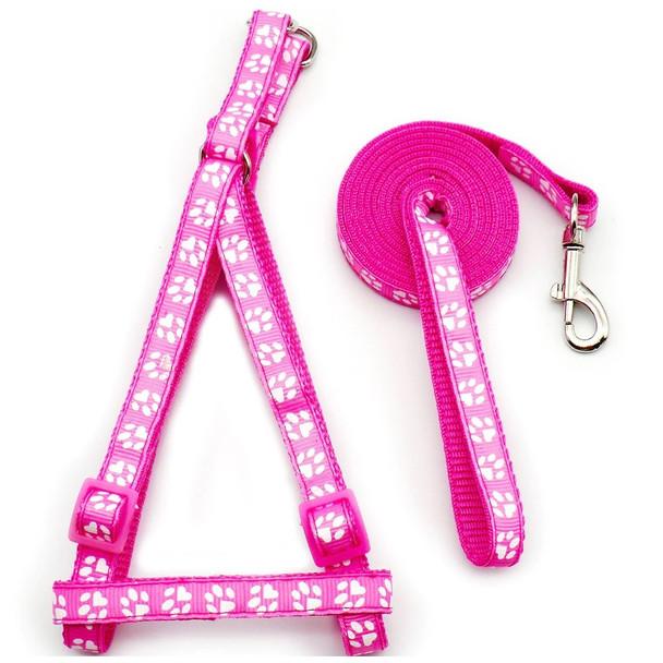 Small Rose Pink Pawprint Nylon Dog Harness & Lead Set