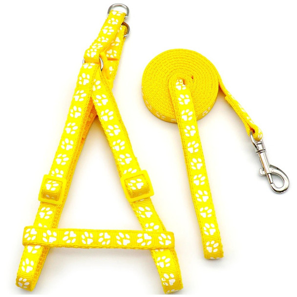 Small Yellow Pawprint Nylon Dog Harness & Lead Set