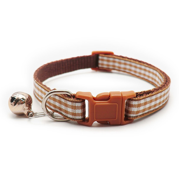 Small Brown White Check Nylon Dog Collar