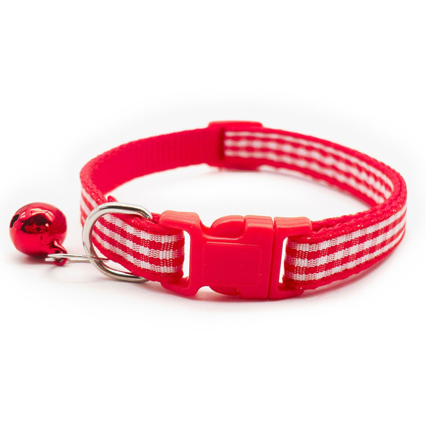 Small Red White Check Nylon Dog Collar