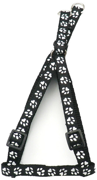 Small Black Pawprint Nylon Dog Harness