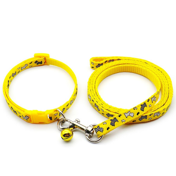 Small Yellow Dogprint Nylon Dog Collar & Lead Set