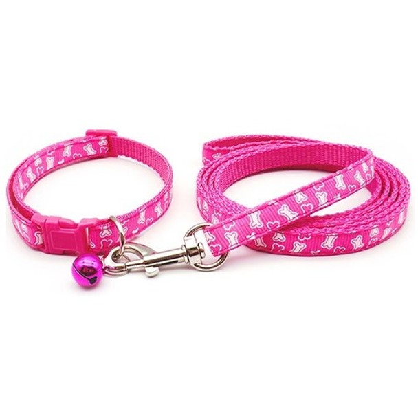 Small Pink Bone Design Nylon Dog Collar & Lead Set