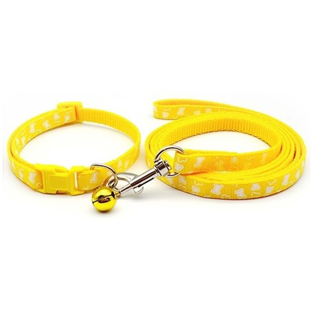 Small Yellow Bone Design Nylon Dog Collar & Lead Set