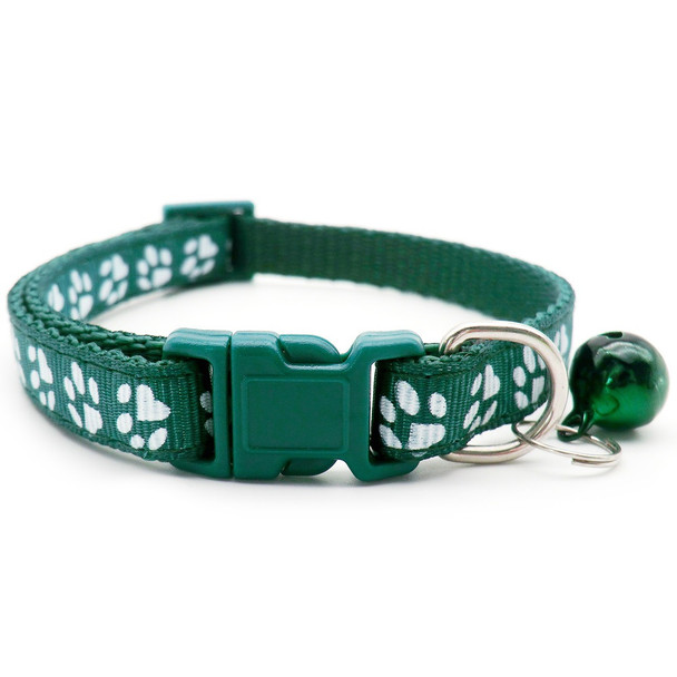 Small Dark Green Pawprint Nylon Dog Collar