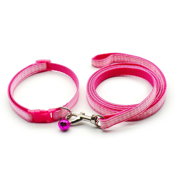 Small Pink White Check Nylon Dog Collar & Lead Set