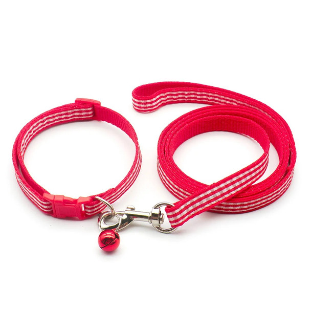 Small Red White Check Nylon Dog Collar & Lead Set