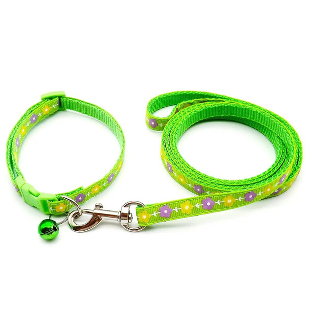Small Green Floral Nylon Dog Collar & Lead Set