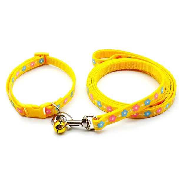 Small Yellow Floral Nylon Dog Collar & Lead Set