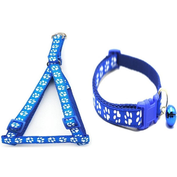 Small Blue Pawprint Nylon Dog Collar & Harness Set