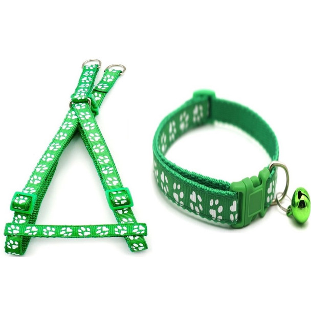 Small Green Pawprint Nylon Dog Collar & Harness Set