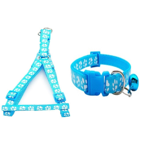 Small Light Blue Pawprint Nylon Dog Collar & Harness Set