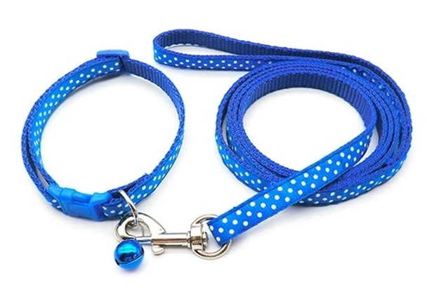 Small Blue Spotty Nylon Dog Collar & Lead Set