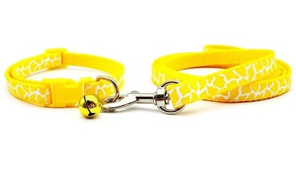 Small Yellow Zebra Print Nylon Dog Collar & Lead Set