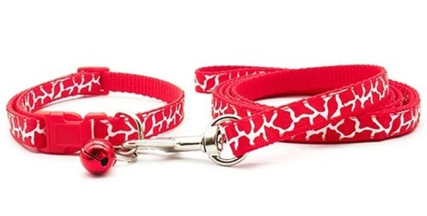 Small Red Zebra Print Nylon Dog Collar & Lead Set