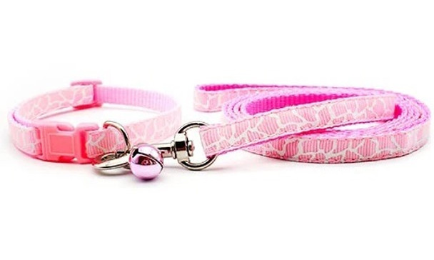 Small Pink Zebra Print Nylon Dog Collar & Lead Set