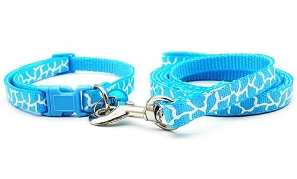 Small Blue Zebra Print Nylon Dog Collar & Lead Set